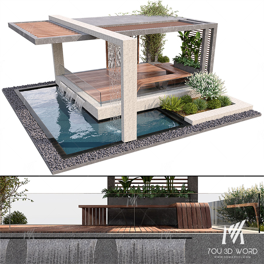 Pergola With Water & Plants